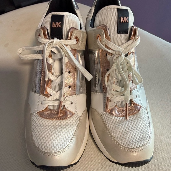 Michael Kors Cream & Gold Wedge Lace-Up Sneakers - Picture 2 of 4